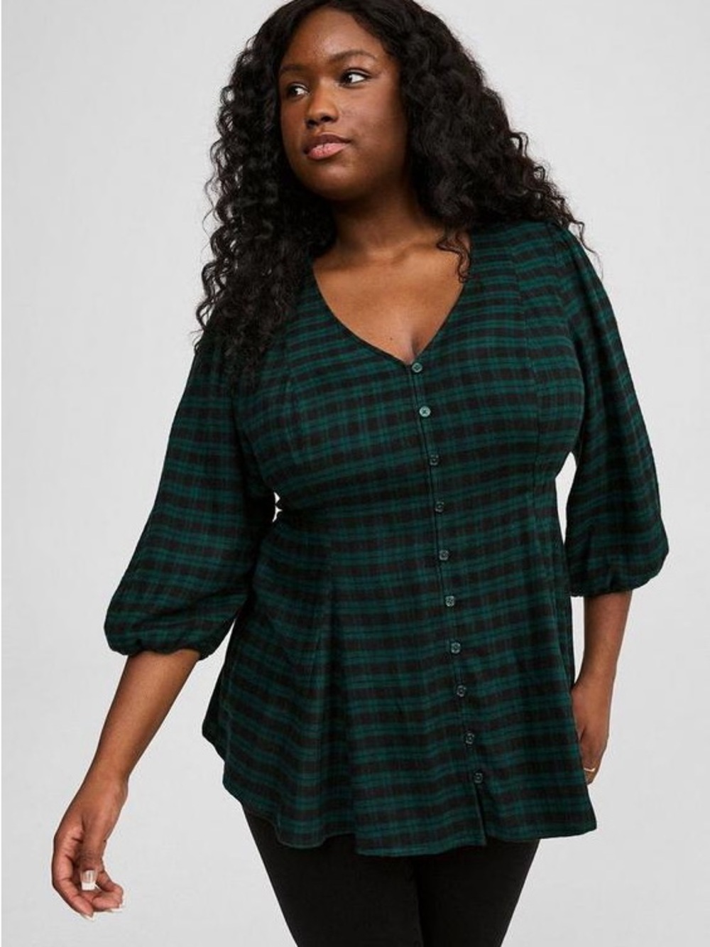 Torrid Green Plaid Button-Front Blouse 💚